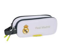 safta Real Madrid Attrezzatura 25/26 - Astuccio doppio per bambini, astuccio per bambini, ideale per bambini in età scolastica, comodo e versatile, qualità e resistenza, 21 x 6 x 8 cm, bianco, M