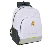 safta Real Madrid Attrezzature 25/26 - Zaino scuola adattabile a carrozzina, ideale per bambini di diverse età, comodo e versatile, qualità e resistenza, 32 x 15 x 42 cm, bianco, M, Casual