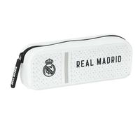 Safta Real Madrid 1ª attrezzatura 24/25 - Astuccio quadrato in silicone, astuccio per bambini, ideale per bambini in età scolastica, comodo e versatile, 18,5 x 5,5 x 7,5 cm, colore: bianco/grigio,
