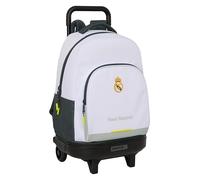 safta Real Madrid - Zaino grande con ruote, compatto, rimovibile, ideale per bambini di diverse età, comodo e versatile, qualità e resistenza, 33 x 22 x 45 cm, bianco, M, Casual