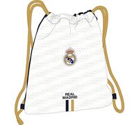 SAFTA REAL MADRID - Zaino piatto grande, ideale per bambini di diverse età, comodo e versatile, qualità e resistenza, 35 x 40 cm, colore bianco, bianco, Estándar, Casual