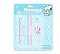 SAFTA | Set di scrittura Snoopy 5 pezzi in blister, righello, 2 matite, temperamatite e gomma, Kit scolastico per il ritorno a scuola, Misure 22x26,5 cm