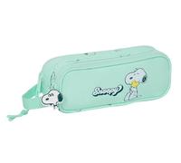 Safta Snoopy Groovy - Astuccio doppio per bambini, ideale per bambini in età scolastica, comodo e versatile, qualità e resistenza, 21 x 6 x 8 cm, colore verde acqua
