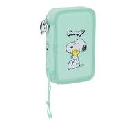 Safta Snoopy Groovy - Astuccio scolastico per bambini, con 28 oggetti inclusi, ideale per bambini dai 5 ai 14 anni, comodo e versatile, qualità e resistenza, 12,5 x 4 x 19,5 cm, colore verde acqua
