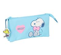 safta Snoopy Love - Astuccio triplo, astuccio per bambini, ideale per bambini in età scolastica, comodo e versatile, qualità e resistenza, 22 x 3 x 12 cm, Blu chiaro, M, Casual