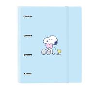 SNOOPY LOVE - Cartellina 4 anelli da 35 cm con 100 fogli A4, ideale per bambini di diverse età, comoda e versatile, qualità e resistenza, 27 x 3,5 x 32 cm, Blu chiaro, M, Casual