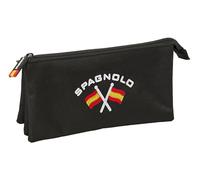 safta SPAGNOLO NERO - Astuccio triplo, astuccio per bambini, ideale per bambini in età scolastica, comodo e versatile, qualità e resistenza, 22 x 3 x 12 cm
