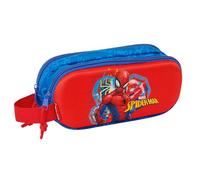 safta Spiderman 3D - Astuccio doppio 3D, astuccio per bambini, ideale per bambini in età scolastica, comodo e versatile, qualità e resistenza, 21 x 6 x 8 cm, colore: blu marino/rosso, blu