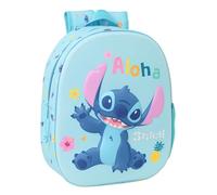 STITCH 3D - Zaino scolastico, con design 3D, adattabile a carrozzina, ideale per bambini di diverse età, comodo e versatile, qualità e resistenza, 27 x 10 x 33 cm, Blu chiaro, M, Casual