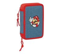 SUPER MARIO - Astuccio scuola per bambini, con 29 utensili inclusi, ideale per bambini dai 5 ai 14 anni, comodo e versatile, qualità e resistenza, 12,5 x 4 x 19,5 cm