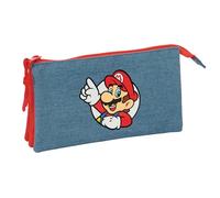 SUPER MARIO - Astuccio triplo, astuccio per bambini, ideale per bambini in età scolastica, comodo e versatile, qualità e resistenza, 22 x 3 x 12 cm