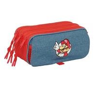 SUPER MARIO - Astuccio triplo grande, astuccio per bambini, ideale per bambini in età scolastica, comodo e versatile, qualità e resistenza, 21,5 x 8 x 10 cm