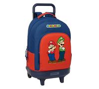 safta SUPER MARIO MAMMA MIA - Zaino grande con ruote, compatto, estraibile, ideale per bambini di diverse età, comodo e versatile, qualità e resistenza, 33 x 22 x 45 cm