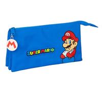 Safta Super Mario Play - Astuccio Triplo, astuccio per bambini, ideale per bambini in età scolastica, comodo e versatile, qualità e resistenza, 22 x 3 x 12 cm, colore: blu/rosso