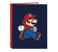 Safta SUPER MARIO TRICK - Cartella con fogli 4 anelli, ideale per bambini di diverse età, comoda e versatile, qualità e resistenza, 26,5 x 33 cm, blu scuro/rosso, M, Casual