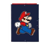 SUPER MARIO TRICK - Cartella Folio con 3 fogli, ideale per bambini di diverse età, comoda e versatile, qualità e resistenza, 26 x 36,5 cm, blu scuro/rosso, M, Casual
