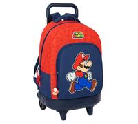safta SUPER MARIO TRICK - Zaino grande con ruote, compatto, rimovibile, ideale per bambini di diverse età, comodo e versatile, qualità e resistenza, 33 x 22 x 45 cm, blu scuro/rosso, M, Casual