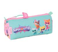 safta SUPERKITTIES - Astuccio con cerniera e scomparto per bambini, ideale per bambini in età scolastica, comodo e versatile, qualità e resistenza, 21 x 7 x 8 cm, Rosa chiaro/Turchese pastello, M,
