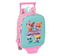 safta SUPERKITTIES - Zaino asilo con carrello, ideale per bambini di diverse età, comodo e versatile, qualità e resistenza, 22 x 10 x 27 cm, Rosa chiaro/Turchese pastello, M, Casual