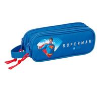 safta SUPERMAN - Astuccio doppio per bambini, astuccio per bambini, ideale per bambini in età scolastica, comodo e versatile, qualità e resistenza, 21 x 6 x 8 cm, blu, M, Casual