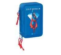 safta SUPERMAN - Astuccio scuola con 37 utili inclusi, astuccio per bambini, ideale per bambini dai 5 ai 14 anni, comodo e versatile, qualità e resistenza, 12,5 x 5,5 x 19,5 cm, blu, M, Casual