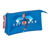 safta SUPERMAN - Astuccio triplo, astuccio per bambini, ideale per bambini in età scolastica, comodo e versatile, qualità e resistenza, 22 x 3 x 12 cm, blu, M, Casual