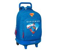 safta Superman - Zaino grande con ruote, compatto, rimovibile, ideale per bambini di diverse età, comodo e versatile, qualità e resistenza, 33 x 22 x 45 cm, blu, M, Casual