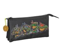 Safta Tartarughe Ninja - Astuccio triplo, astuccio per bambini, ideale per bambini in età scolastica, comodo e versatile, qualità e resistenza, 22 x 3 x 12 cm, colore grigio/nero, Grigio/nero,