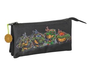 safta Tartarughe Ninja - Astuccio triplo, astuccio per bambini, ideale per bambini in età scolastica, comodo e versatile, qualità e resistenza, 22 x 3 x 12 cm, colore grigio/nero, Grigio/nero,