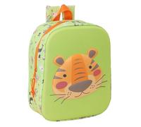 safta TIGER 3D - Zaino per asilo 3D, adattabile al carrello, facile da pulire, ideale per bambini di diverse età, comodo e versatile, qualità e resistenza, 22 x 10 x 27 cm, verde lime, M, Casual