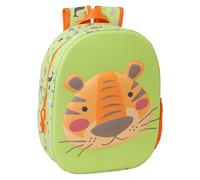Safta TIGER 3D - Zaino scolastico, con design 3D, adattabile al carrello, ideale per bambini di diverse età, comodo e versatile, qualità e resistenza, 27 x 10 x 33 cm, verde lime, M, Casual