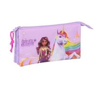 safta UNICORN ACADEMY - Astuccio triplo, astuccio per bambini, ideale per bambini in età scolastica, comodo e versatile, qualità e resistenza, 22 x 3 x 12 cm, viola, M, Casual