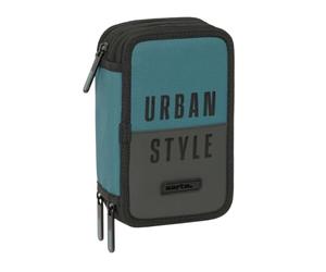 safta URBAN STYLE - Astuccio scolastico con 37 utili inclusi, astuccio per bambini, ideale per bambini dai 5 ai 14 anni, comodo e versatile, qualità e resistenza, 12,5 x 5,5 x 19,5 cm, grigio/blu, M,