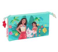 Safta VAIANA - Astuccio triplo, astuccio per bambini, ideale per bambini in età scolastica, comodo e versatile, qualità e resistenza, 22 x 3 x 12 cm, colore beige/blu, Beige/blu, Estándar, Casual