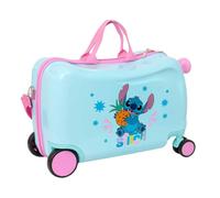 Safta - Valigia per bambini con ruote Disney Stitch Bright, ABS + PC resistente, 4 ruote doppie girevoli a 360°, interno foderato con divisore e tasca con cerniera, tracolla e poggiapiedi, misure 44 x