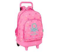 BENETTON HEART - Zaino grande con ruote, compatto, rimovibile, ideale per bambini di diverse età, comodo e versatile, qualità e resistenza, 33 x 22 x 45 cm
