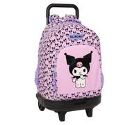 Safta - Zaino grande con ruote Kuromi Hello Kitty, rimovibile e lavabile, 33 x 45 x 22 cm, grande capacità, tasca frontale e portabottiglie, schienale e spalle imbottiti, misure 33 x 22 x 45 cm