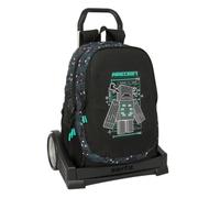 Safta - Zaino grande con ruote Minecraft Screen Compact Evolution rimovibile, carrello incluso 85 cm di altezza, 2 scomparti, portabottiglie, zaino per bambini, misure 32 x 16 x 44 cm
