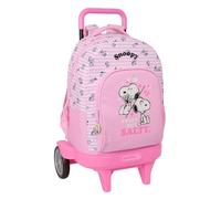 Safta - Zaino grande con ruote Snoopy Compact Evolution, rimovibile, lavabile, trolley con maniglia rimovibile e blocco 93 cm, ruote ultra silenziose antivibrazione, zaino da ragazza, misure 33 x 22 x