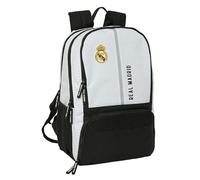 safta | Zaino Pádel Real Madrid 1ª Equipación 24/25, Scomparto Raqueta con Cerniera e Bloqueo, Tasca Portatile 14,1″, Zapatillero, Antirrobo, Ergonomica Imbottita, Dimensioni 30x17x42 cm