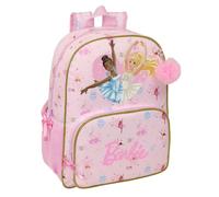 Safta - Zaino per la scuola Barbie Ballet adattabile al carrello (senza carrello), ergonomico e imbottito, doppio manico in cerniera, grande tasca frontale e laterali portabottiglie, rosa, dimensioni