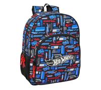 Safta - Zaino per la scuola Hot Wheels adattabile al carrello (senza carrello), ergonomico e imbottito, doppia maniglia in cerniera, grande tasca frontale e porta bottiglie laterali, dimensioni 33 x