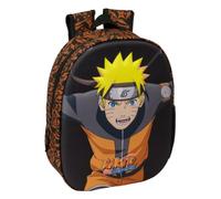 Safta - Zaino per la scuola Naruto con frontale 3D termoformato, per bambini e ragazzi, spallacci imbottiti ergonomici, tasca laterale portabottiglie, manico superiore, nero e arancione, dimensioni 27