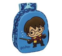 Safta - Zaino scolastico 3D Harry Potter, frontale termoformato in rilievo, per bambini e ragazzi, spallacci imbottiti, tasca laterale portabottiglie, maniglia superiore, blu, dimensioni 27 x 10 x 33
