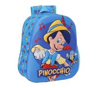 safta | Zaino scolastico 3D Pinocchio, Frontale TermoconFormado in Rilievo, Per bambini per Ritorno a Scuola, Spallacci Imbottiti, Tasca Laterale Portaborraccia, Dimensioni 27x10x33 cm