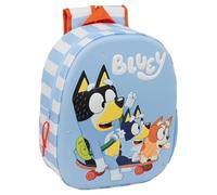 Safta - Zaino scolastico Bluey 3D con LED, frontale termoformato, spallacci imbottiti e maniglia superiore, tasca laterale portabottiglie, per il ritorno a scuola dei bambini, blu a righe, dimensioni