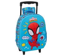 Safta Zaino scolastico con ruote Marvel Spidey Amazing Friends, frontale 3D termoformato, manico estensibile 60 cm, spallacci imbottiti, tasca portabottiglie, per bambini, misure 27 x 10 x 33 cm
