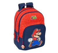 safta | Zaino scolastico Doppio Super Mario Trick Adattabile al carrello, 2 Scomparti con Cerniera e Doppio Cursore, Spallacci e Schienale Ergonomicos Imbottiti, Zaino Bambino, Dimensioni 32x15x42 cm
