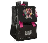 Safta - Zaino scolastico estensibile K-Pop Demon Hunters Energy, scomparto con patta e coulisse, cerniere laterali espandibili, schienale ergonomico imbottito, zaino da ragazza, dimensioni 28,5 x 15 x