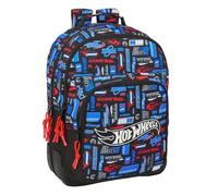 safta | Zaino scolastico Hot Wheels Doppio Adattabile al carrello, 2 Scomparti con Cerniera, Schienale e spallacci ergonomici imbottiti, Tasca Portaborraccia, Zaino Bambino, Dimensioni 32x15x42 cm